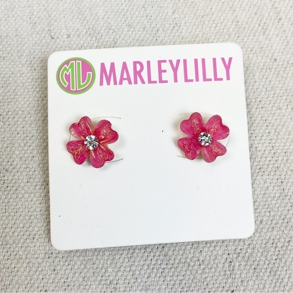 Marleylilly Pink Flower Stud Earrings Nwt